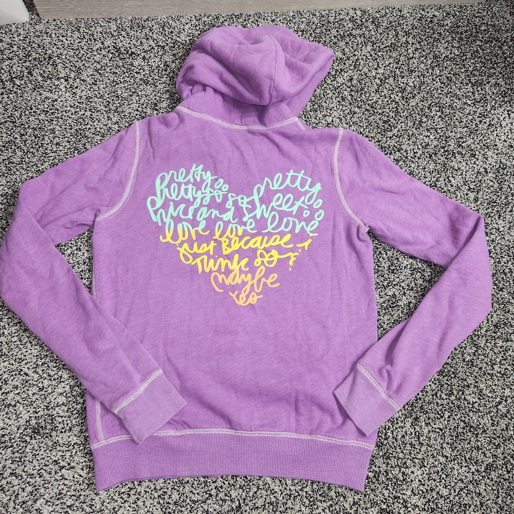 Y2k Vtg Victoria's Secret PINK Full Zip Hoodie Purple Rainbow Heart Back Women M